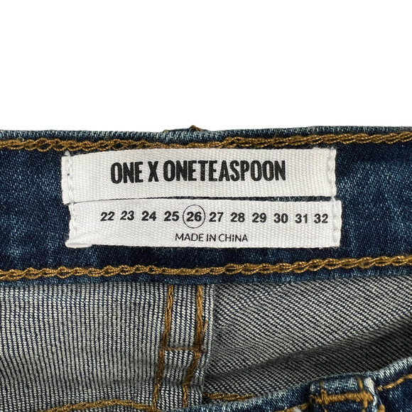 One Teaspoon Scallywags Jeans High Rise Painted Blue Marine Wash Denim - Picture 12 of 14